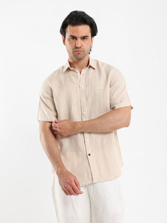 Basic Linen Shirt Short Sleeves Kent Collar