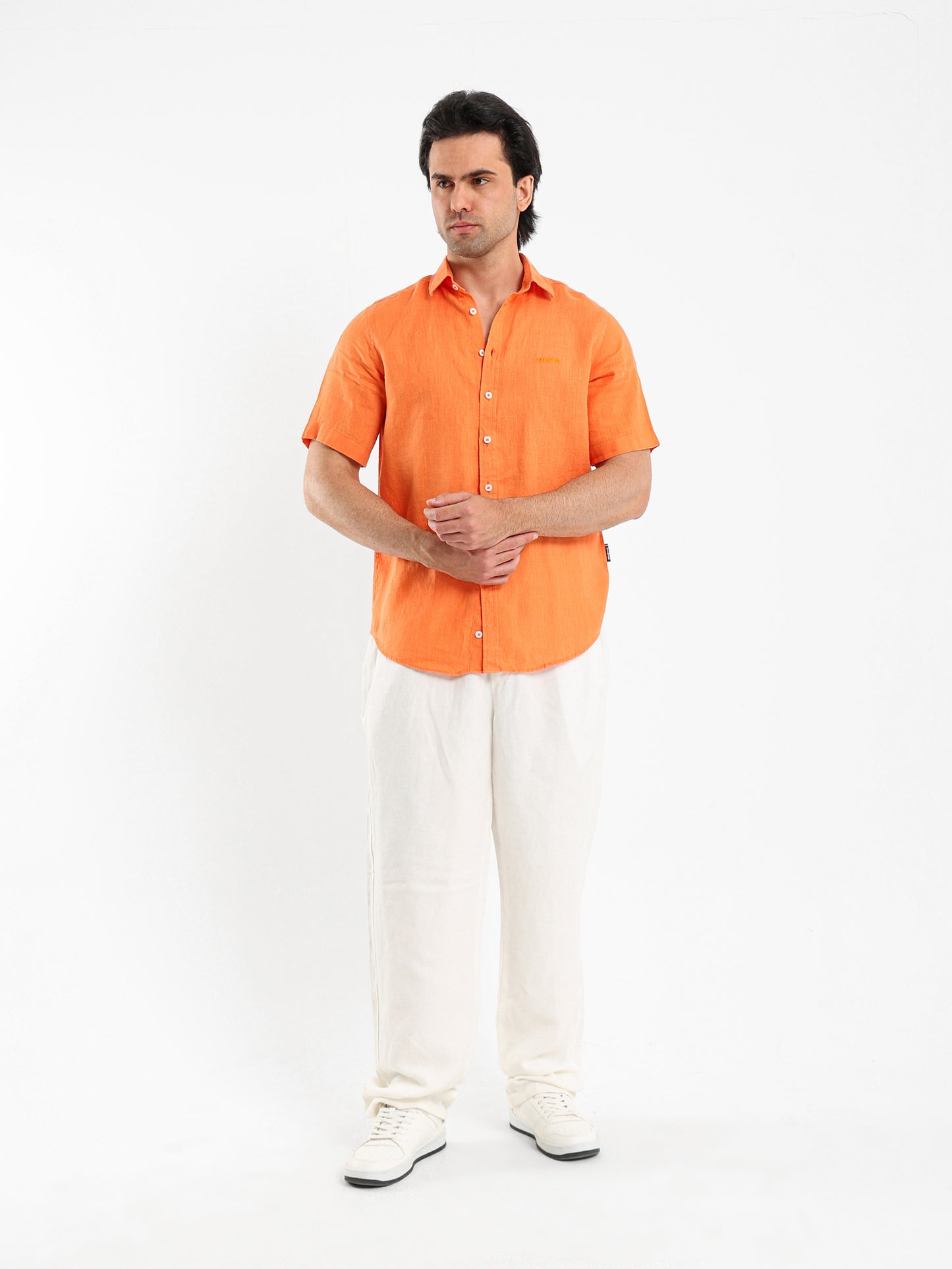 Basic Linen Shirt Short Sleeves Kent Collar
