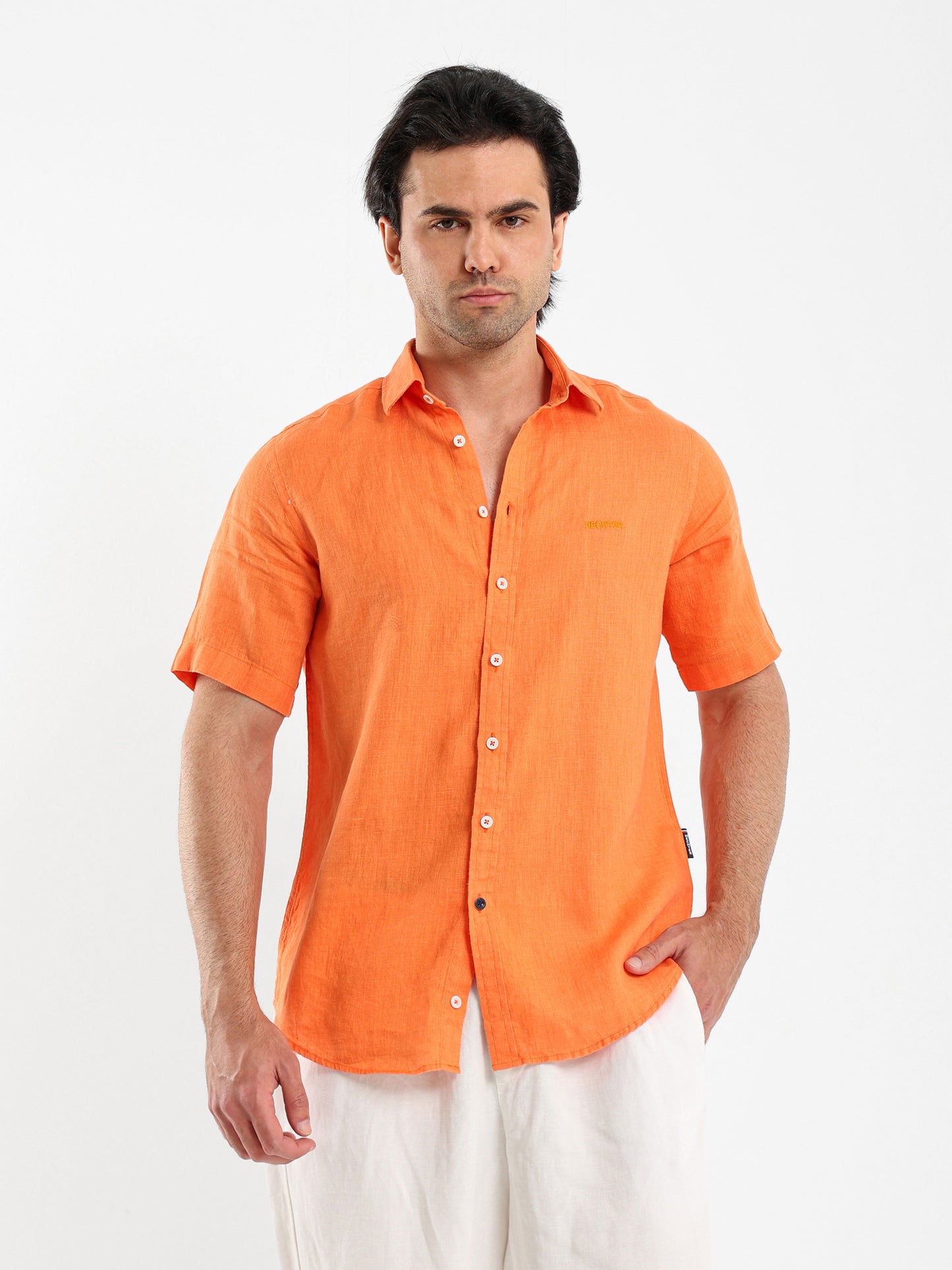 Basic Linen Shirt Short Sleeves Kent Collar