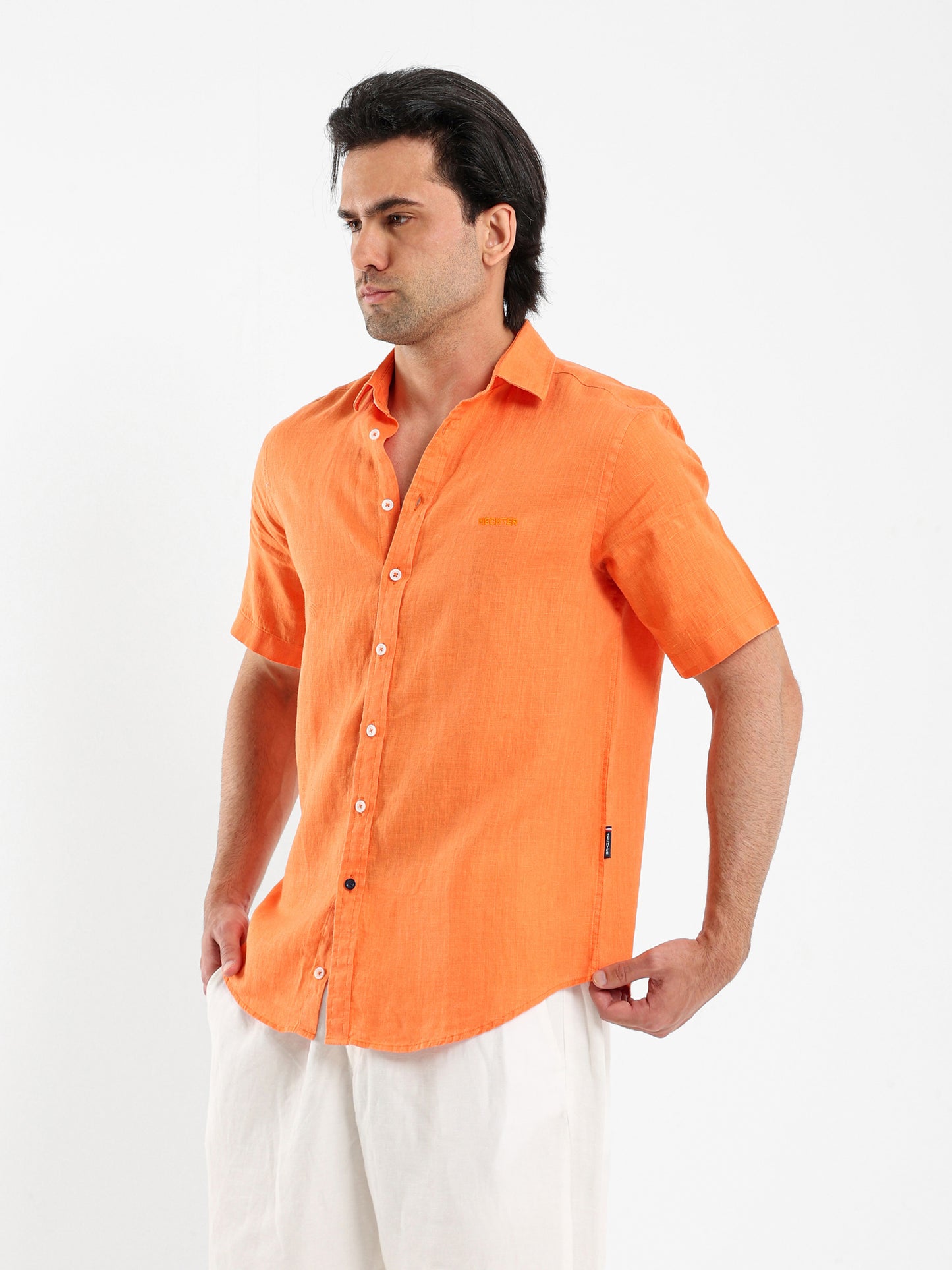Basic Linen Shirt Short Sleeves Kent Collar