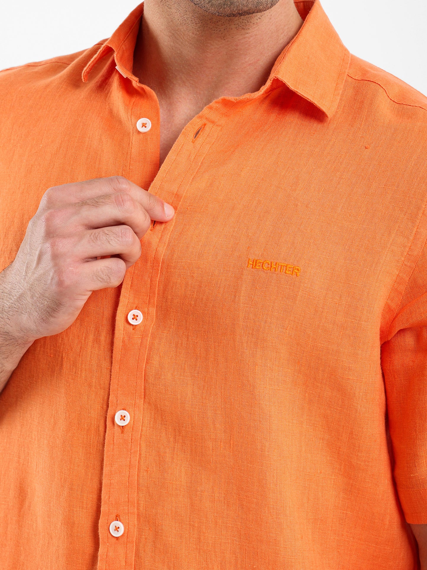 Basic Linen Shirt Short Sleeves Kent Collar