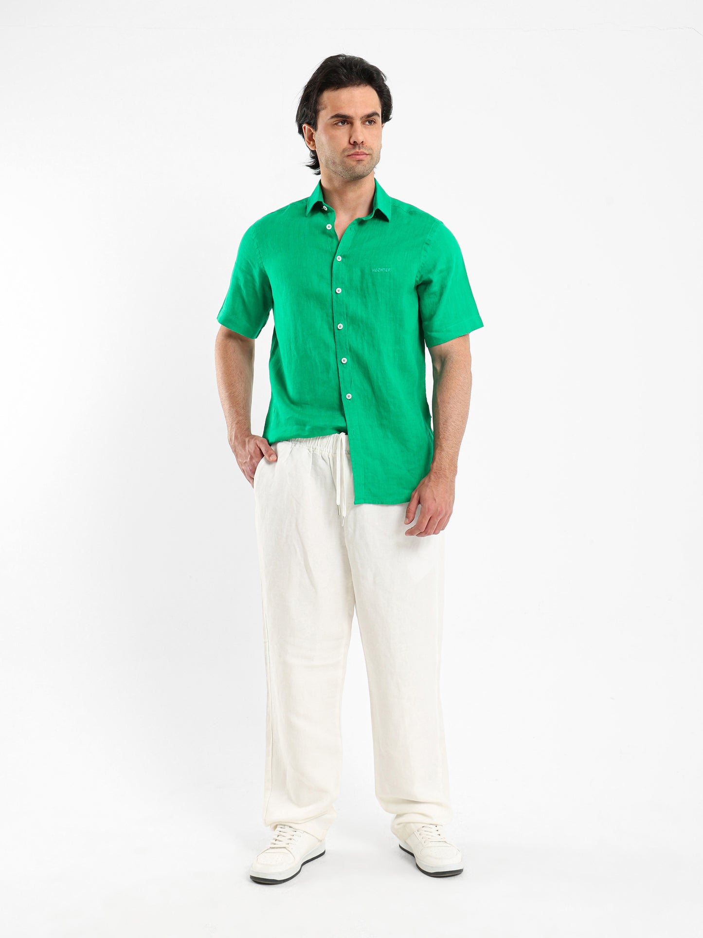 Basic Linen Shirt Short Sleeves Kent Collar