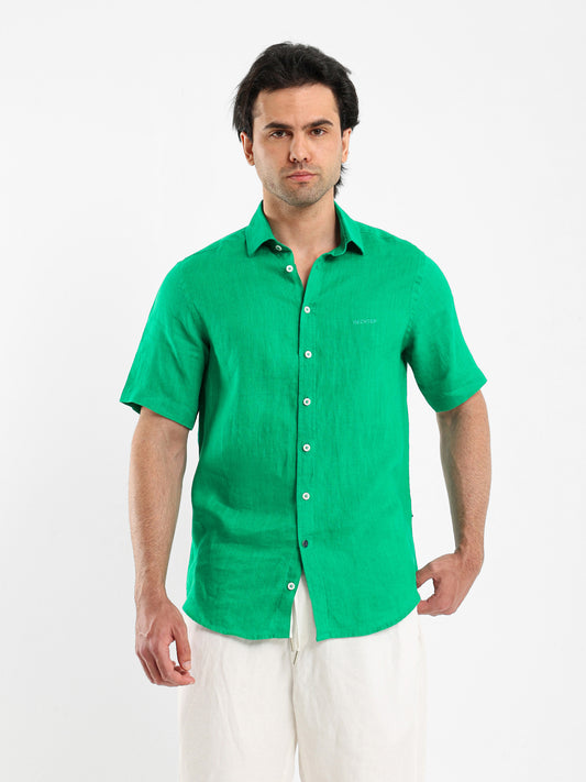 Basic Linen Shirt Short Sleeves Kent Collar