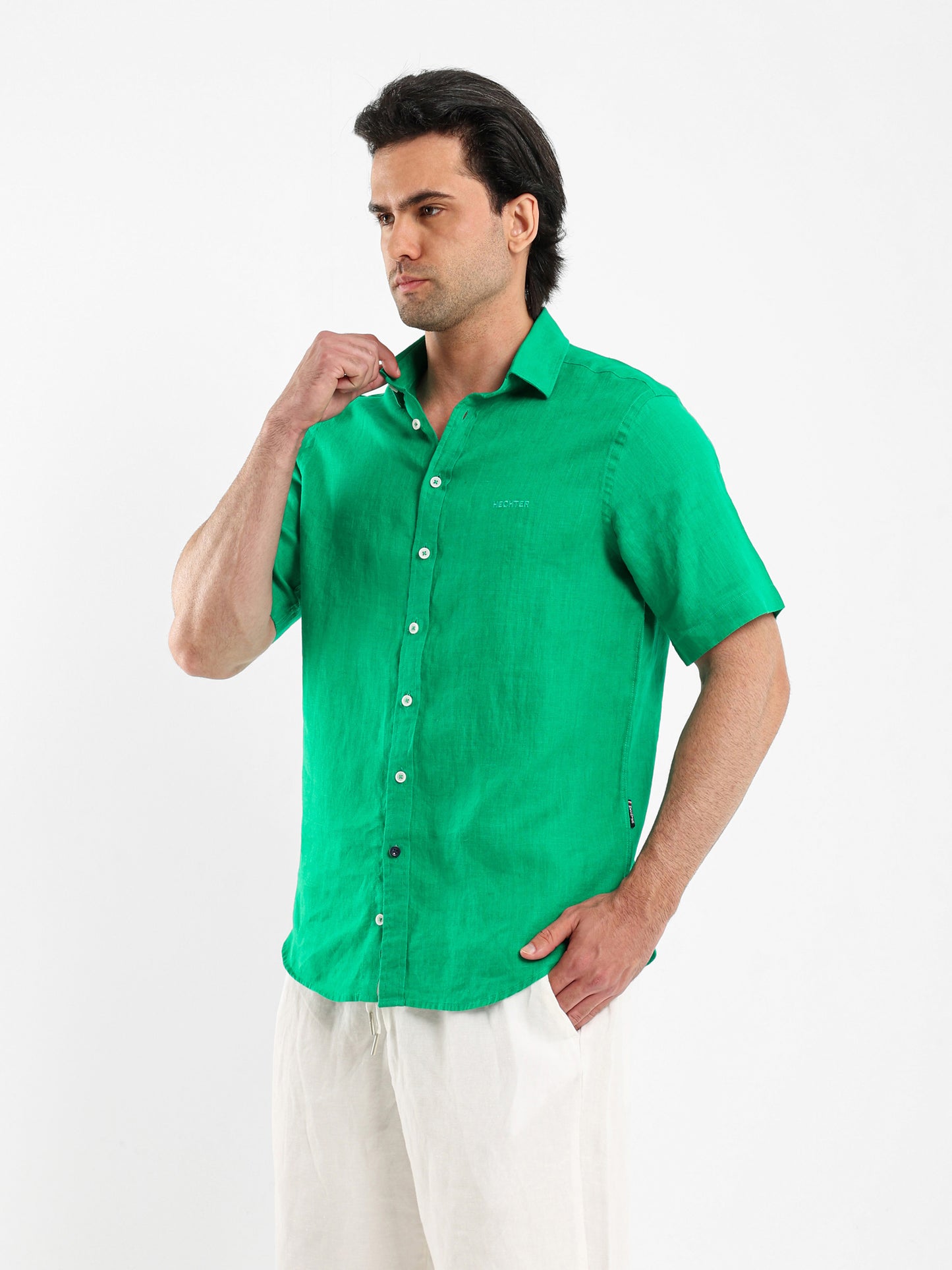Basic Linen Shirt Short Sleeves Kent Collar