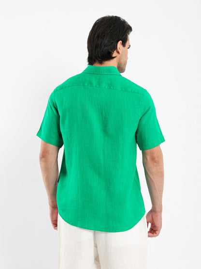 Basic Linen Shirt Short Sleeves Kent Collar