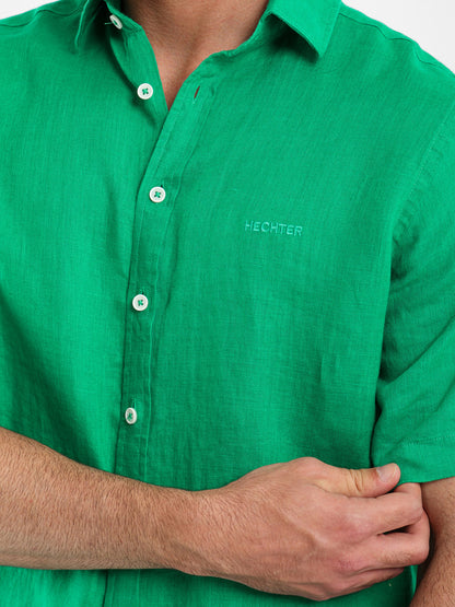 Basic Linen Shirt Short Sleeves Kent Collar
