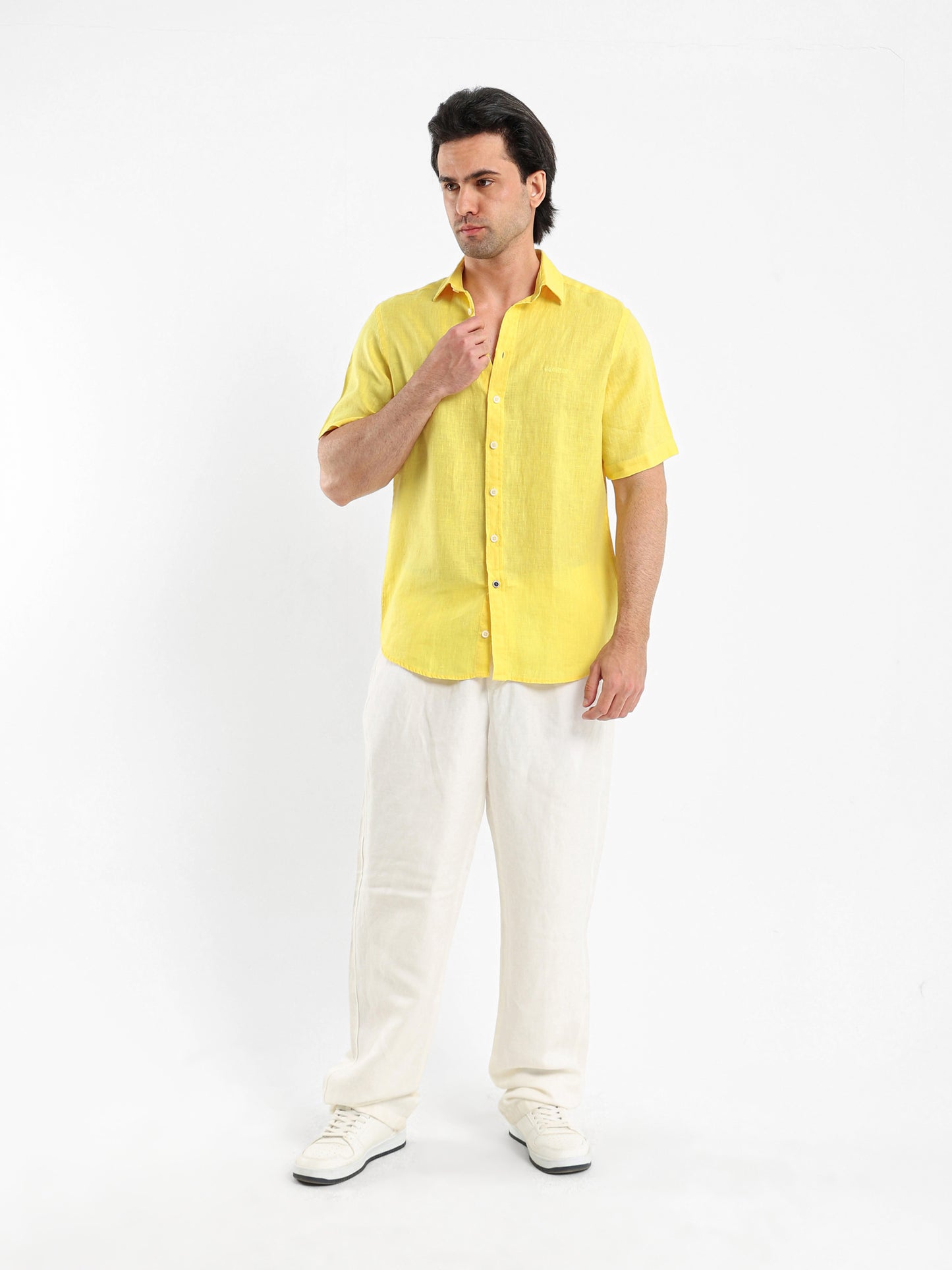 Basic Linen Shirt Short Sleeves Kent Collar
