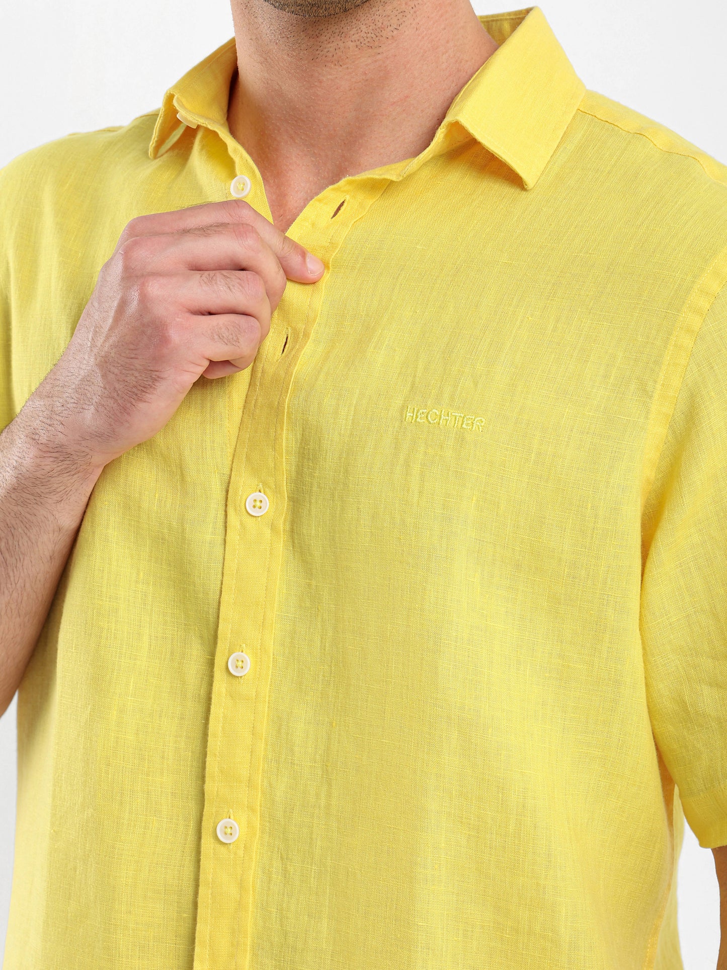 Basic Linen Shirt Short Sleeves Kent Collar