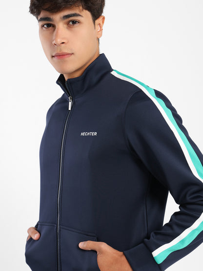 Jacket with Contrast Tape on Sleeves