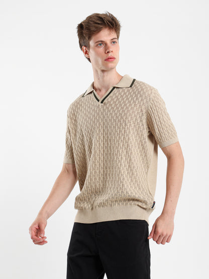 V-Neck Knit Polo Shirt