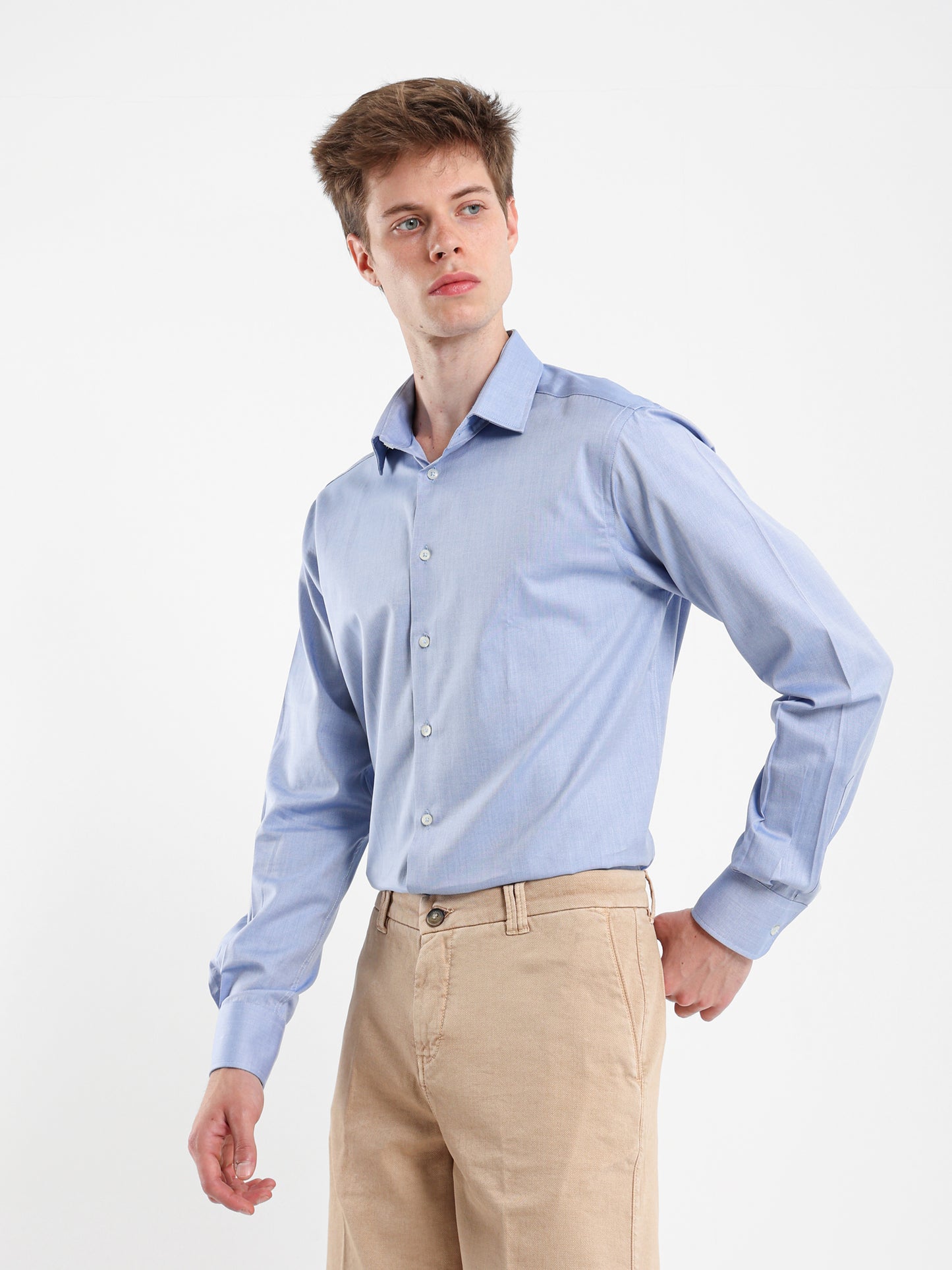 Long Sleeve Shirt with Button-Under Collar
