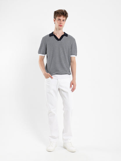 Striped Knit Polo Shirt