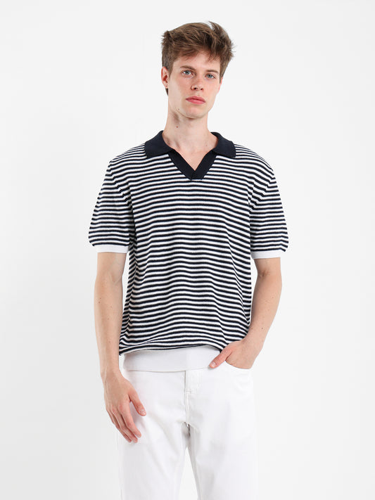 Striped Knit Polo Shirt