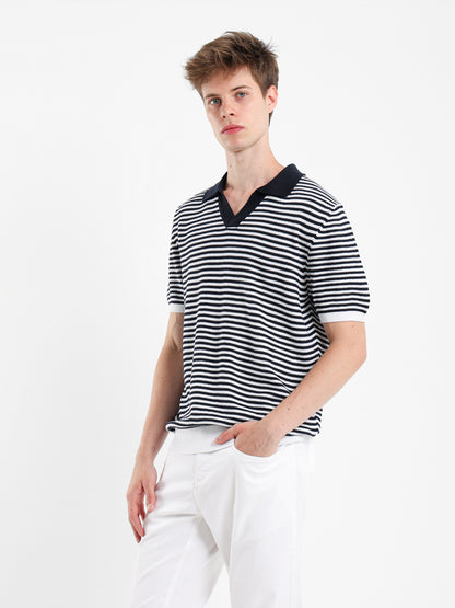 Striped Knit Polo Shirt