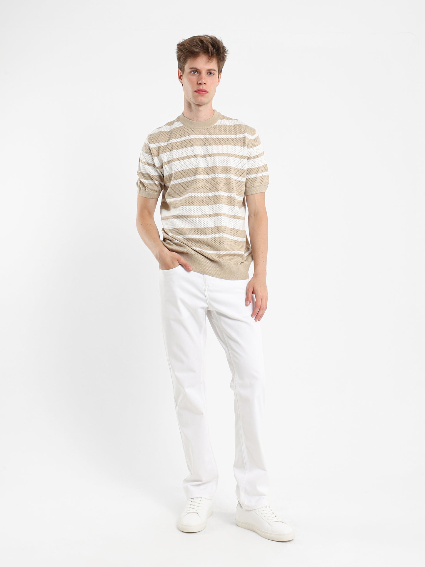 Round Neck Striped Knitwear T-Shirt