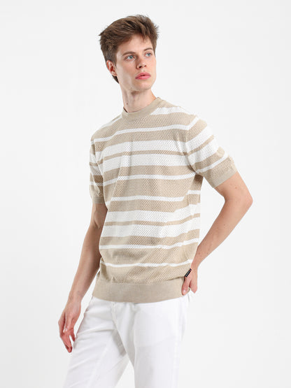Round Neck Striped Knitwear T-Shirt
