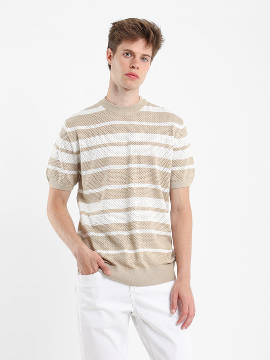 Round Neck Striped Knitwear T-Shirt