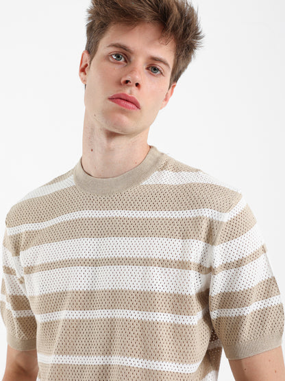 Round Neck Striped Knitwear T-Shirt