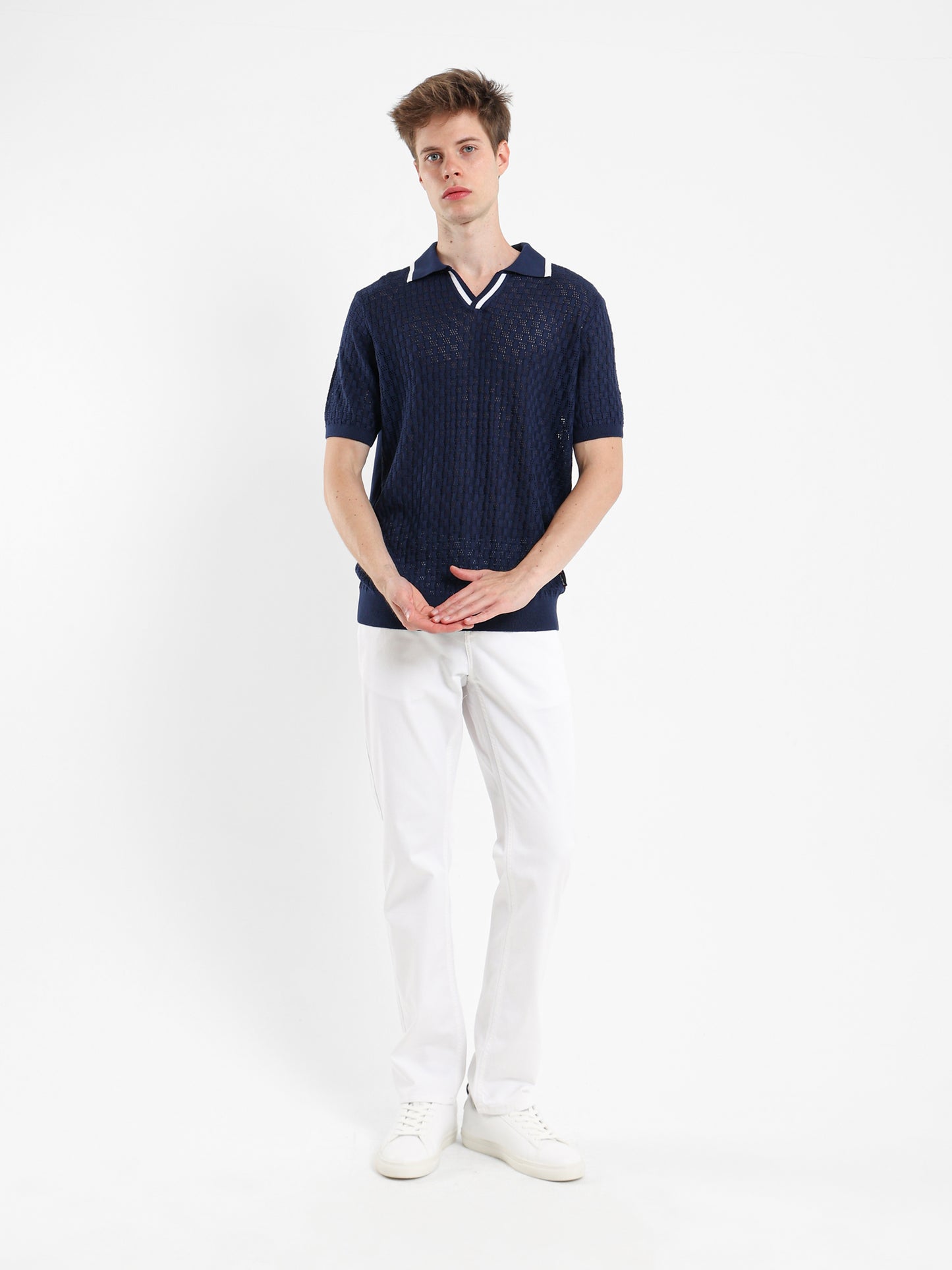 V-Neck Knit Polo Shirt