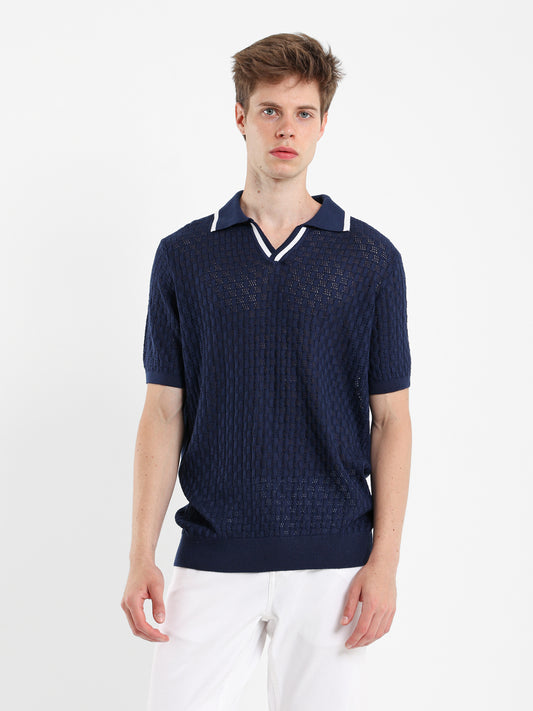 V-Neck Knit Polo Shirt