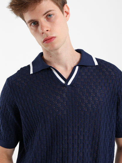V-Neck Knit Polo Shirt