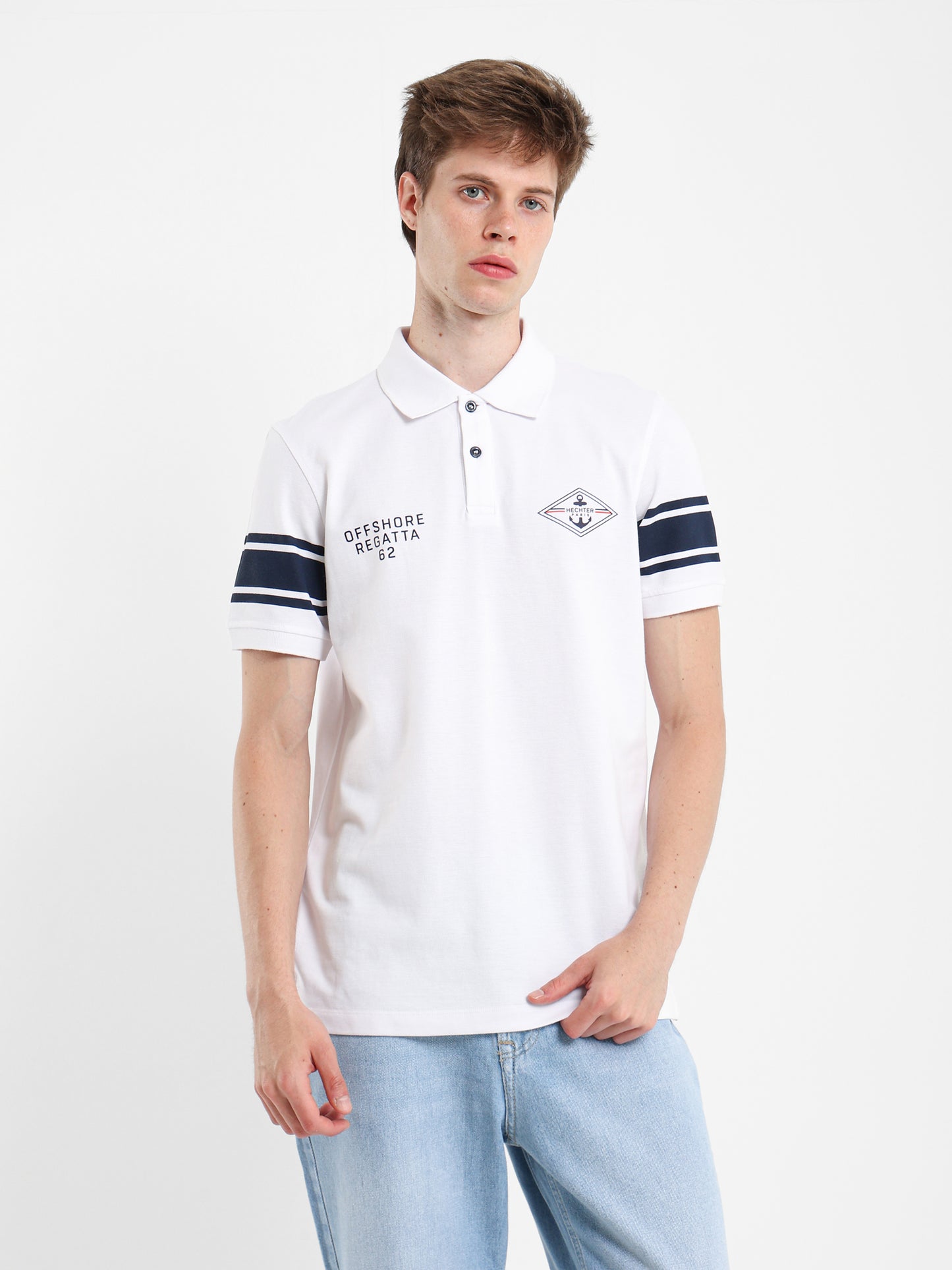 Striped Sleeve Pique Polo Shirt