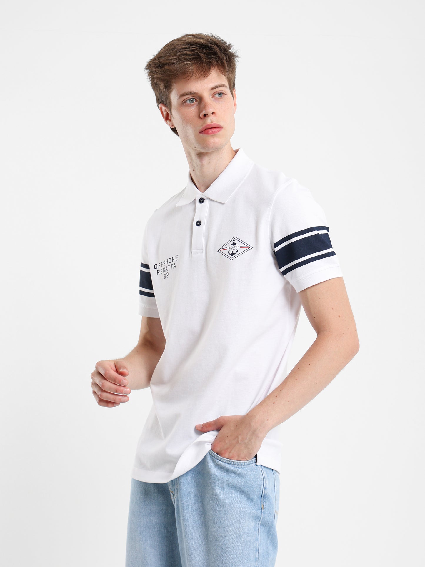 Striped Sleeve Pique Polo Shirt