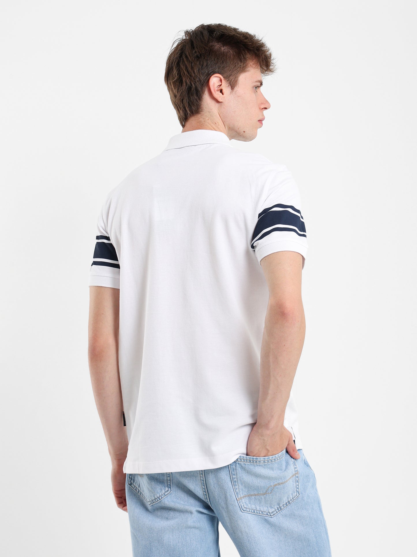 Striped Sleeve Pique Polo Shirt
