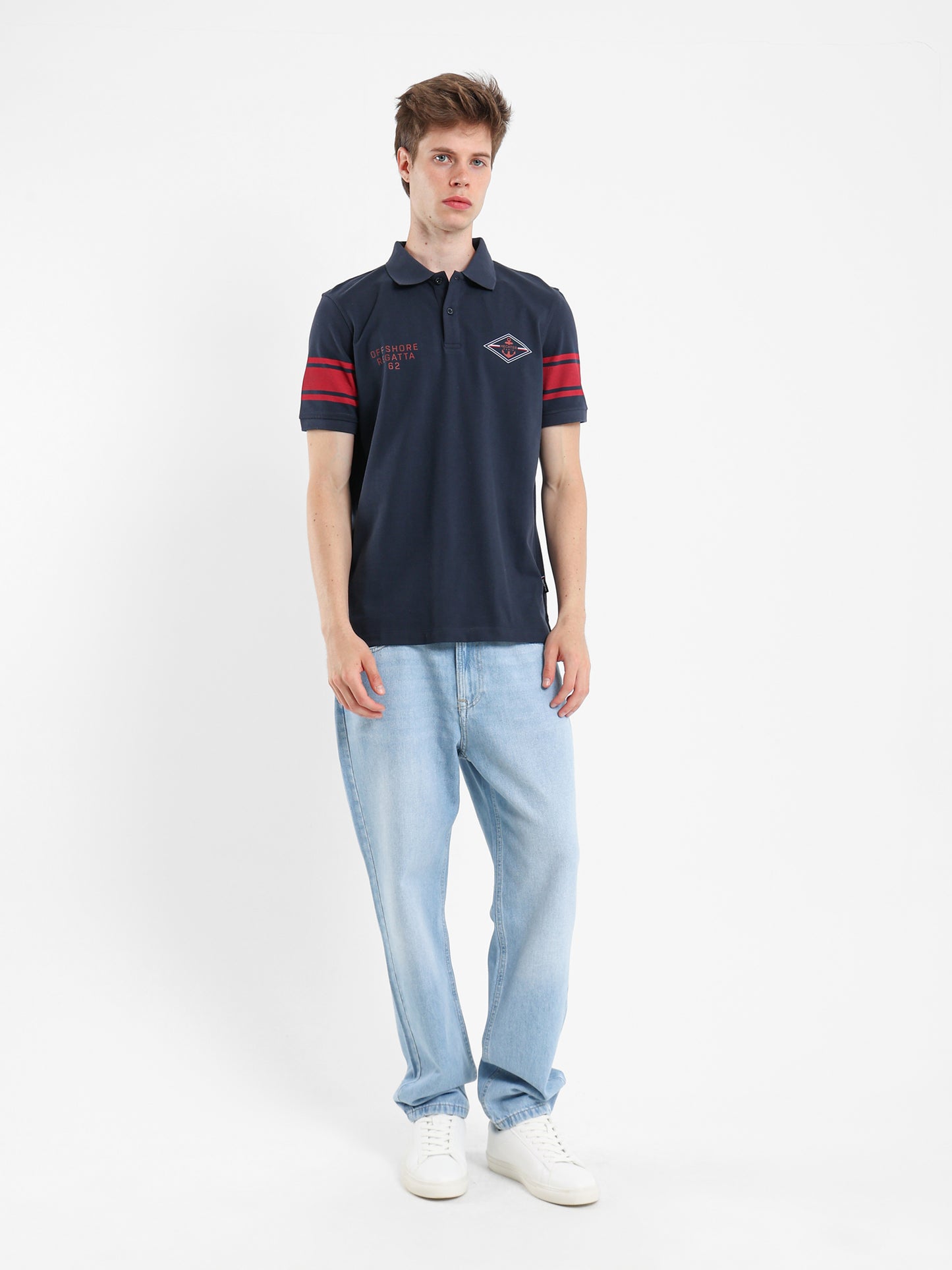 Striped Sleeve Pique Polo Shirt
