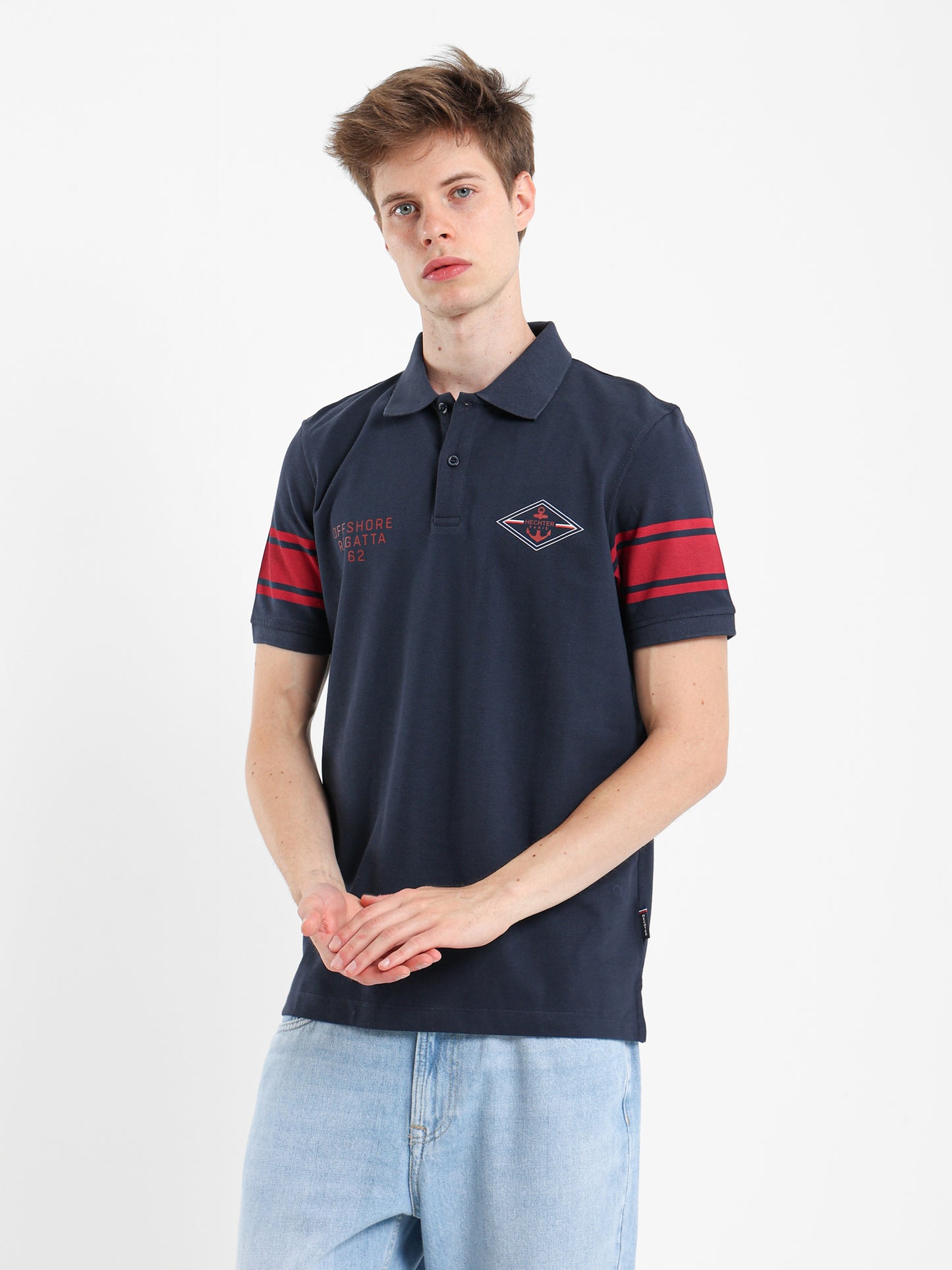 Striped Sleeve Pique Polo Shirt