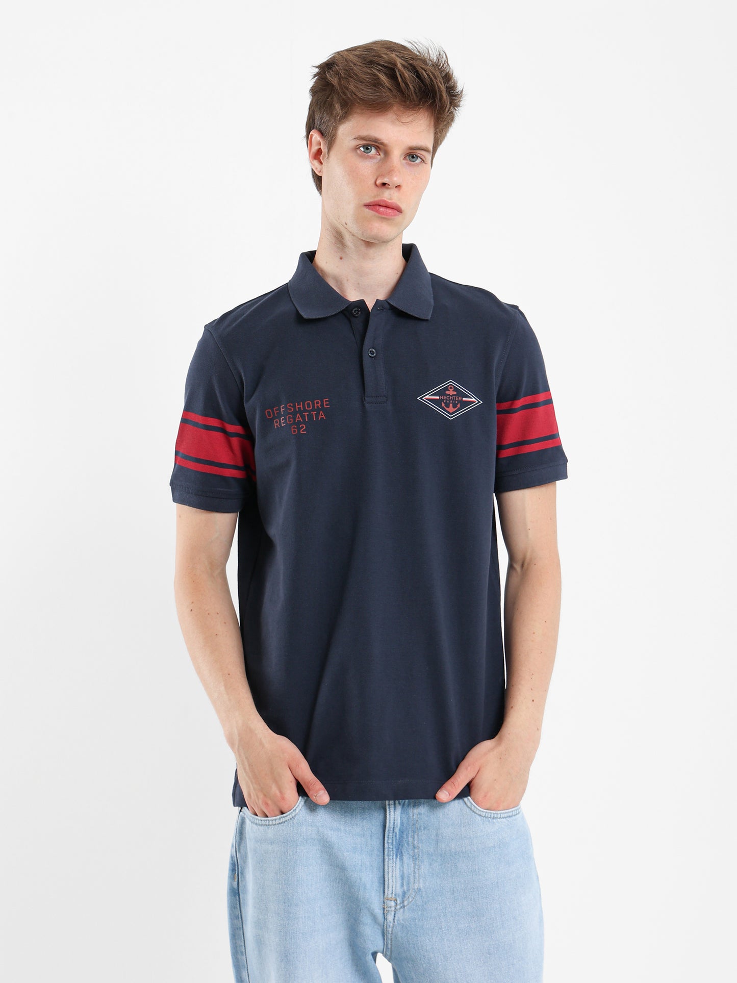 Striped Sleeve Pique Polo Shirt