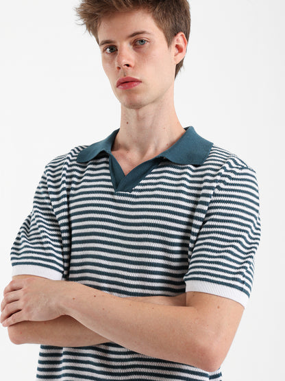 Striped Knit Polo Shirt