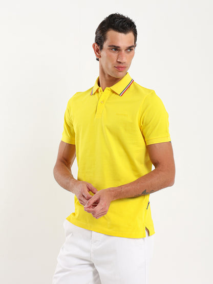 Striped Collar Pique Polo Shirt