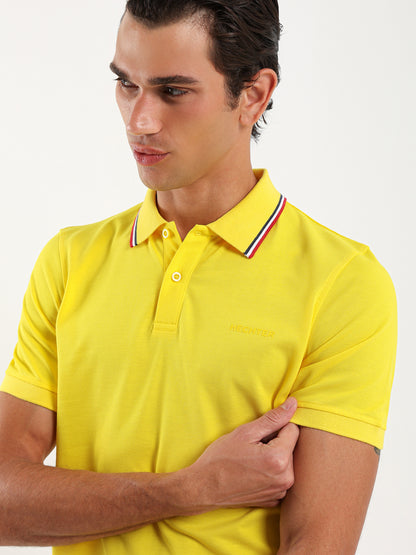 Striped Collar Pique Polo Shirt