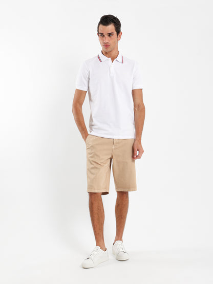Striped Collar Pique Polo Shirt