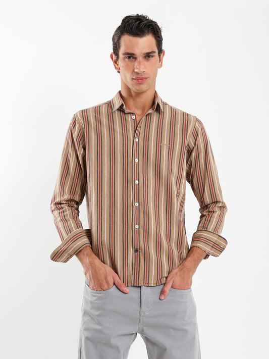 Wide Striped Shirt with Kent Collar