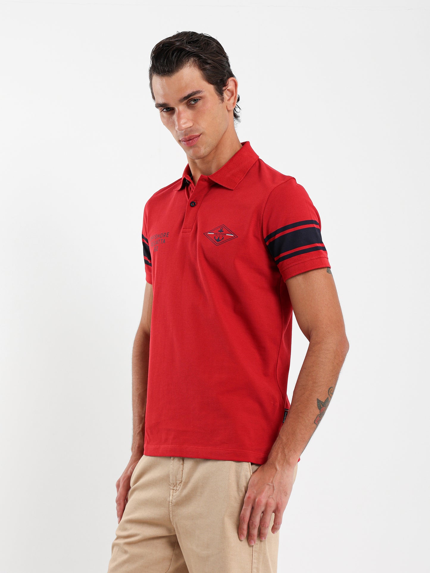 Striped Sleeve Pique Polo Shirt