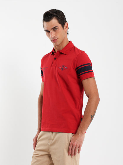Striped Sleeve Pique Polo Shirt