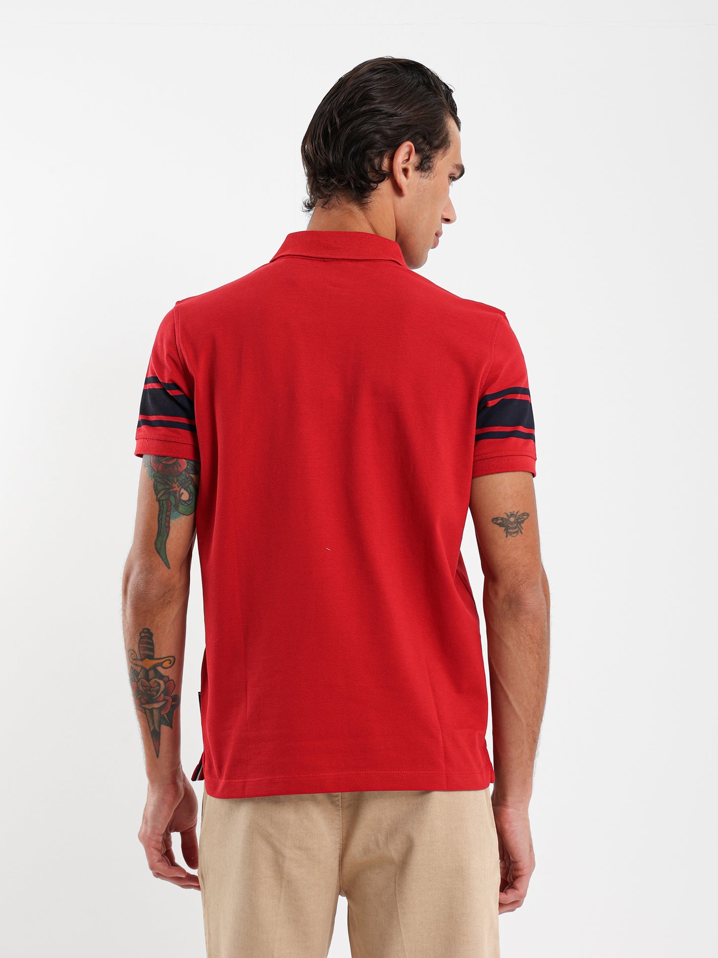 Striped Sleeve Pique Polo Shirt