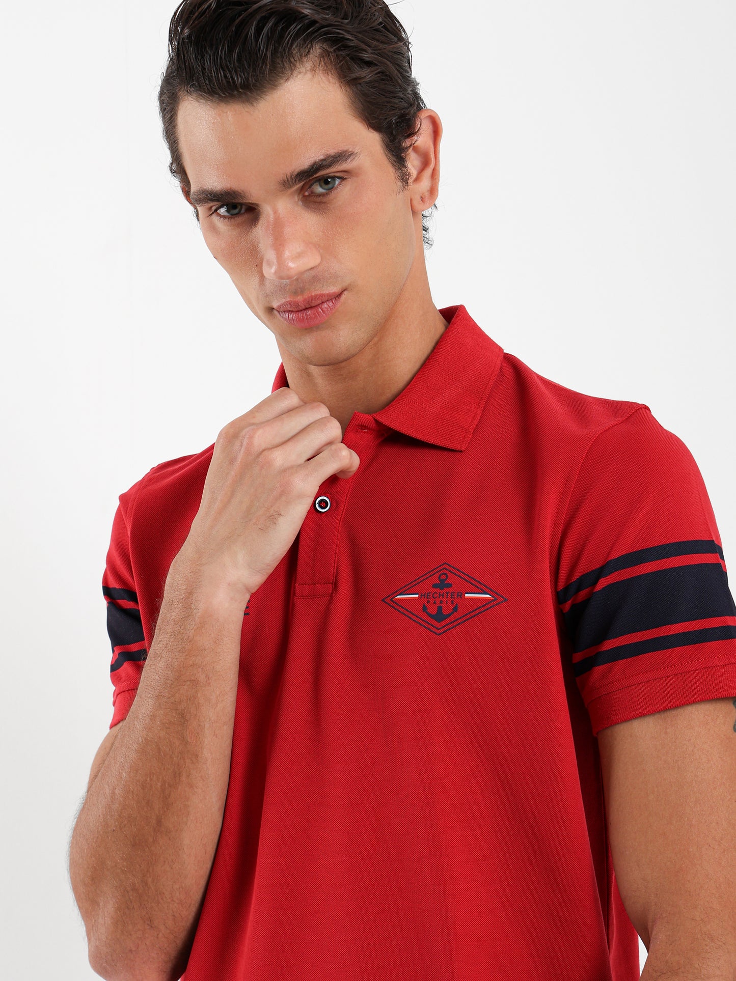 Striped Sleeve Pique Polo Shirt