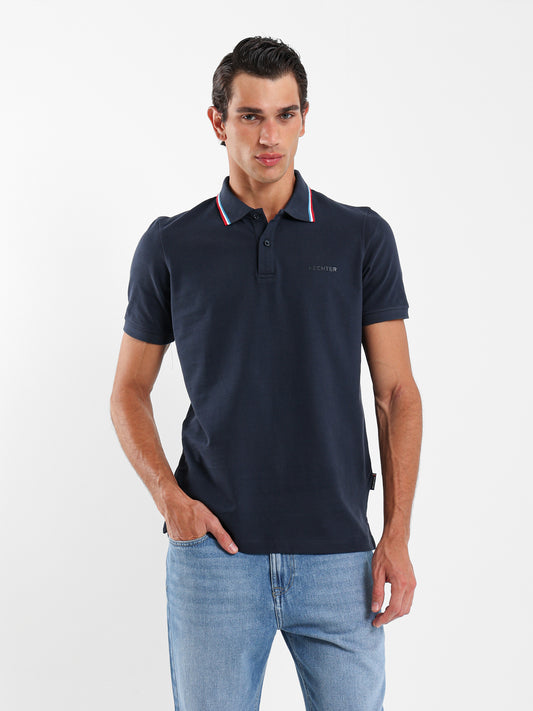 Striped Collar Pique Polo Shirt